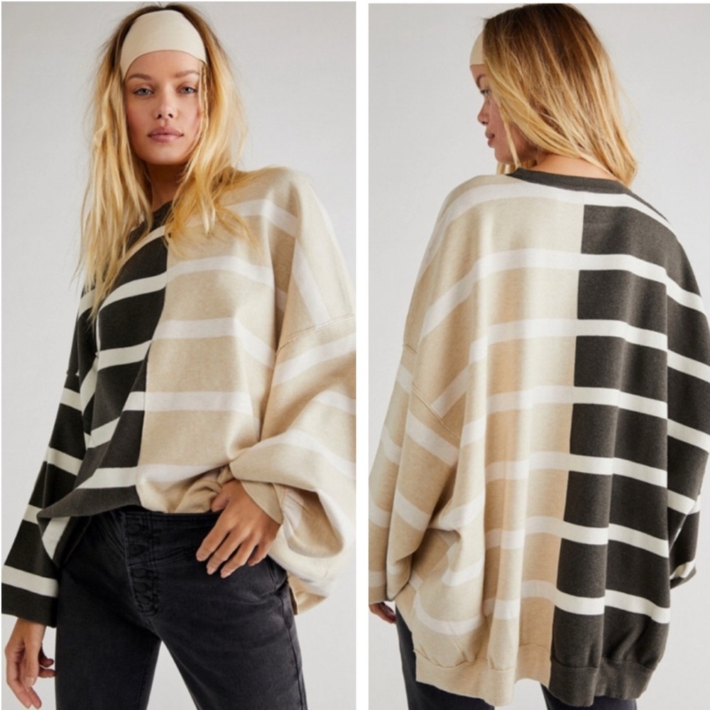 FREE PEOPLE Uptown Stripe Pullover Sweater NEW Size XS Black Pearl Combo - Picture 15 of 15